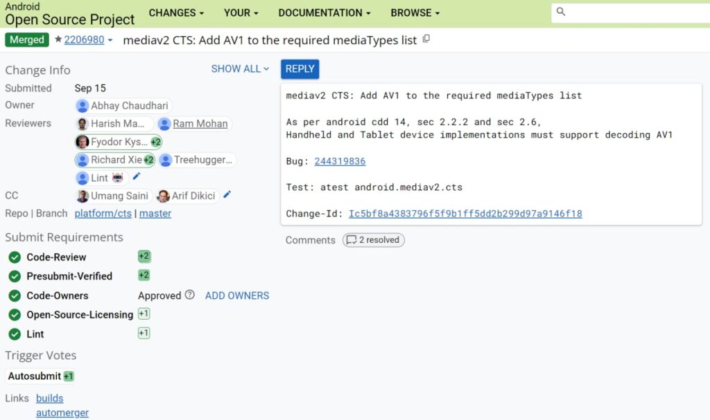 Android 14 AV1 video coding