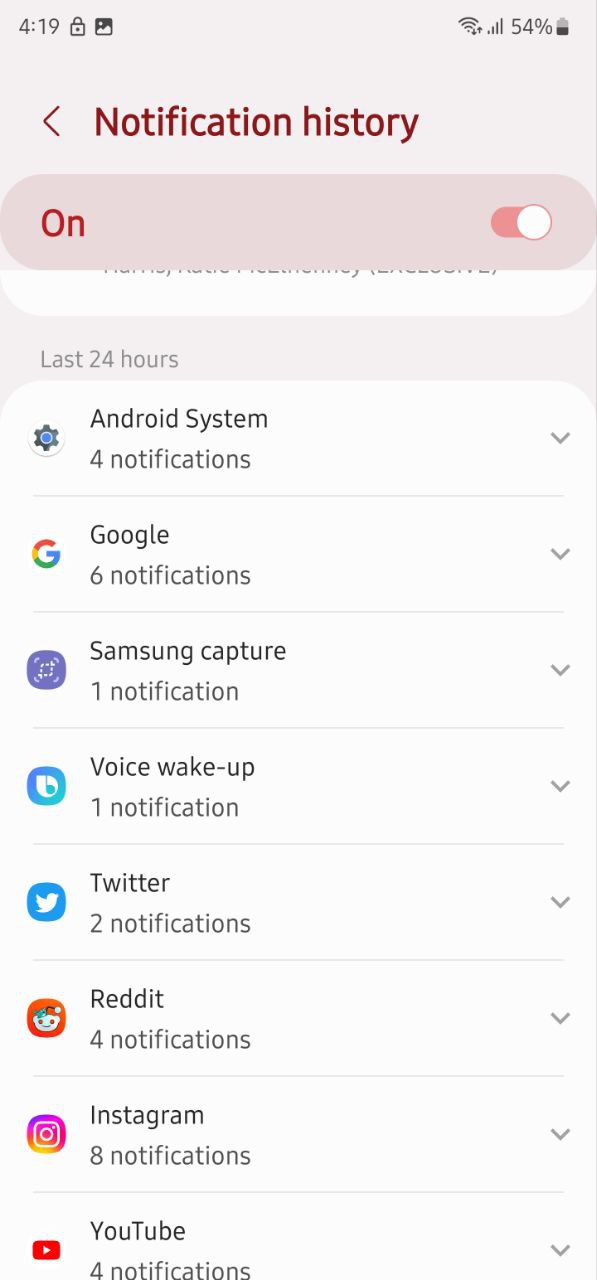 Check Samsung notification history