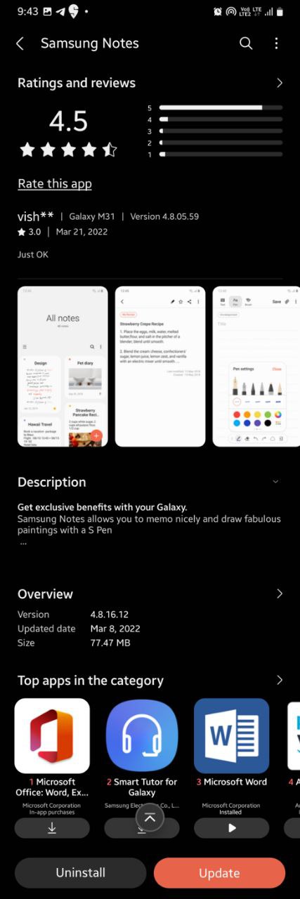 Samsung Notes update